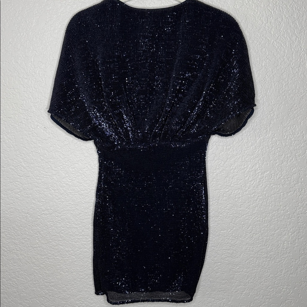 Lovers + Friends Sequin Mini Dress Short Sleeve Bodycon Cocktail Glam Navy XXS - Picture 5 of 7